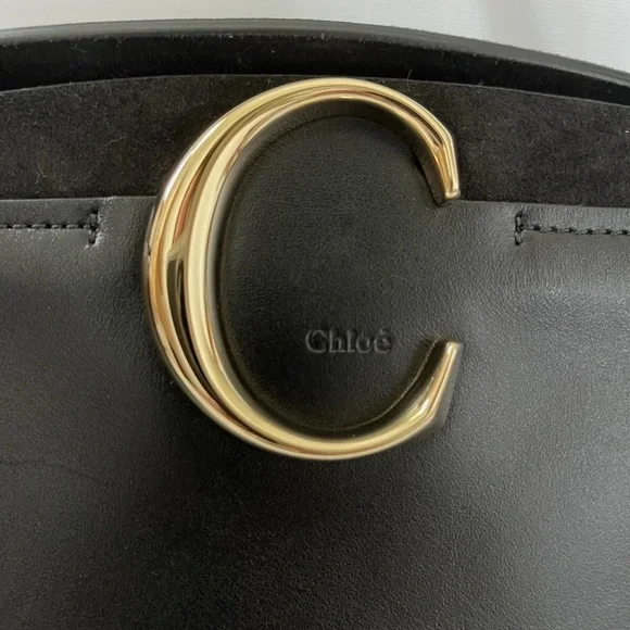 CHLOE MEDIUM ZIPPED C BLACK LEATHER TOTE BAG New With Imperfections - Picture 3 of 11